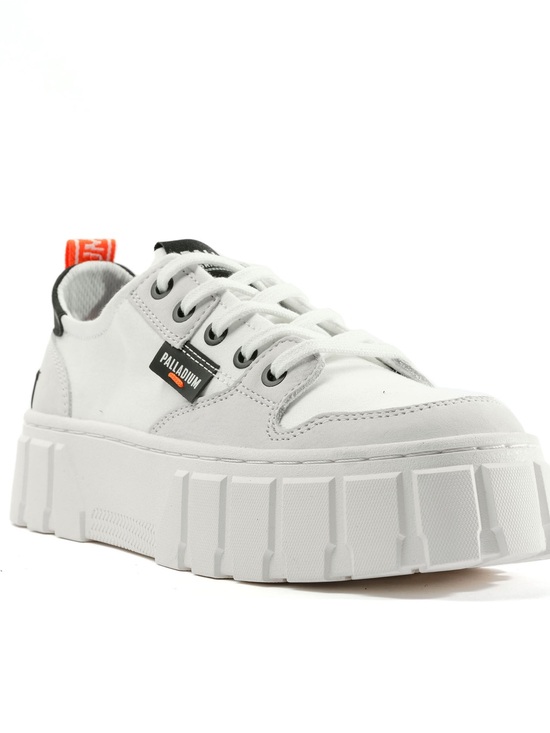 Palladium Shoes - Palladium White Lace-Up Platform Trainer with Black and Orange Accents